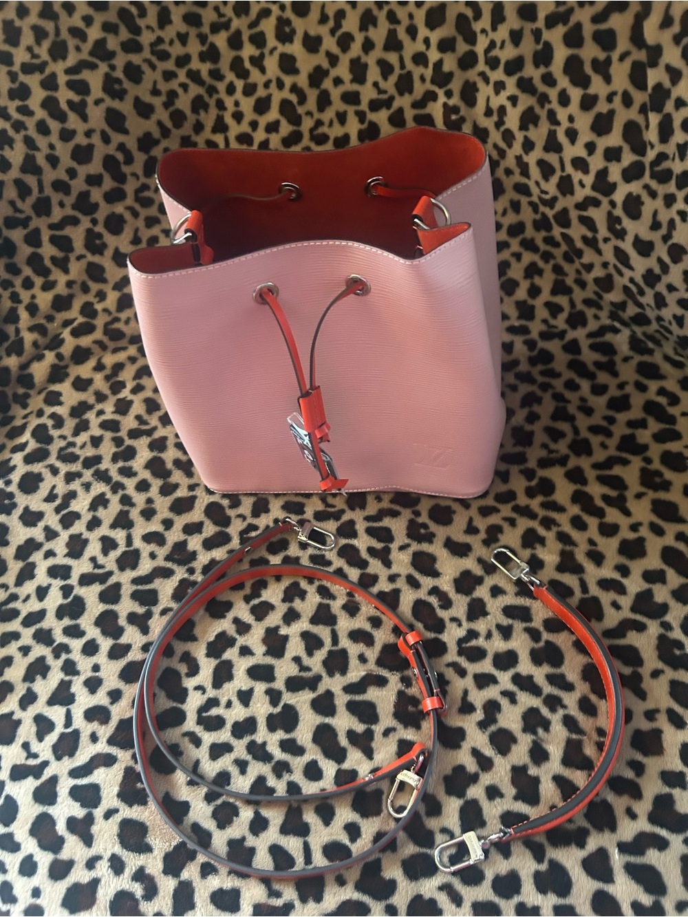 Louis Vuitton Pink Bucket Bag with Orange Interior
